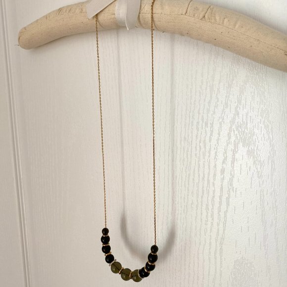 J. Crew Long Gold Tone Necklace with Dark Olive Green Beads - Picture 6 of 15